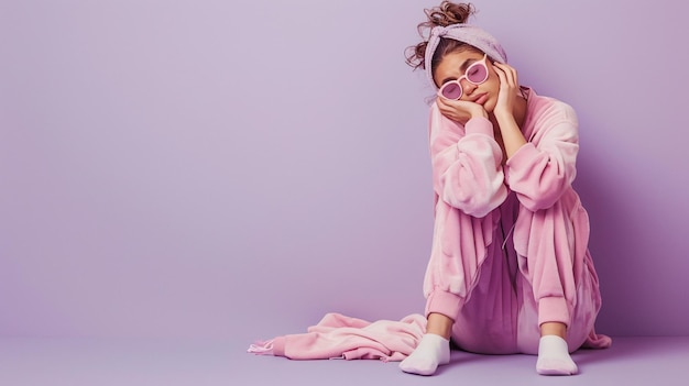 Photo a serene melancholy and uninterested young woman in comfortable nightwear and an eye mask