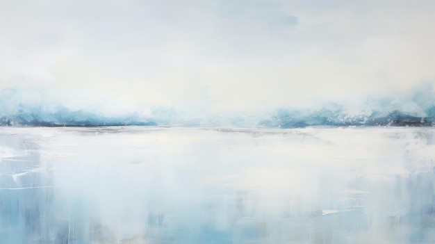 Serene Minimalism Abstract Landscape Painting Of Icy Lake And Sky