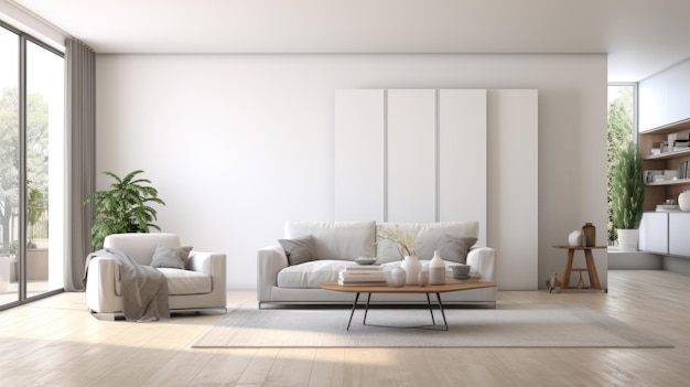 Serene Minimalism Uhd Image Of An Empty Living Room With White Walls