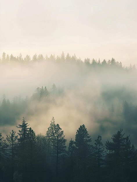 Serene Misty Forest Landscape at Dawn Tranquil Nature Scene