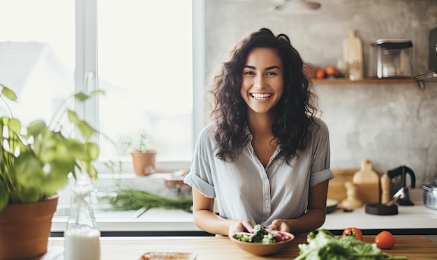 A Serene Moment Woman Enjoying a Delicious Bowl of Food at the Table