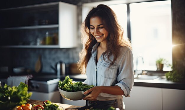 A Serene Moment Woman Enjoying a Delicious Bowl of Food at the Table