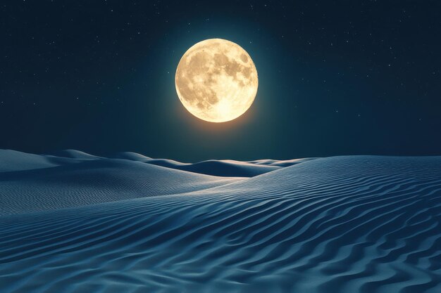 Photo a serene moonlit landscape illuminating the tranquil sands of a desert at night with gentle contours