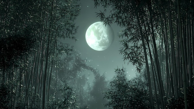 Photo serene moonlit night in a lush bamboo forest