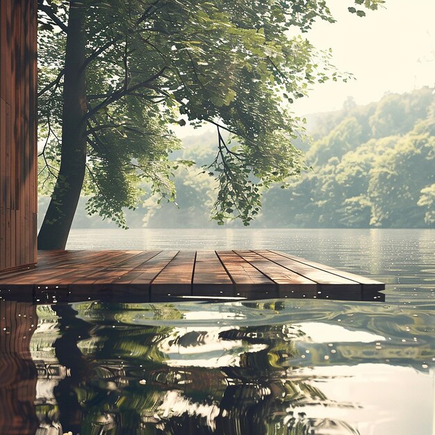 Photo serene morning meditation by a misty lake