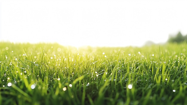 Serene Morning Sunshine Over Green Grass Field