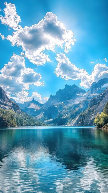 Photo serene mountain lake under blue sky