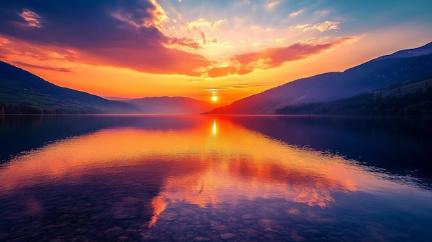 Serene Mountain Lake Sunset Scenery View