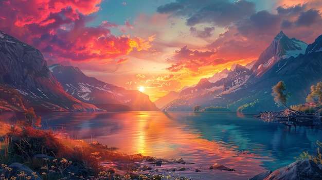 Serene Mountain Lake at Sunset