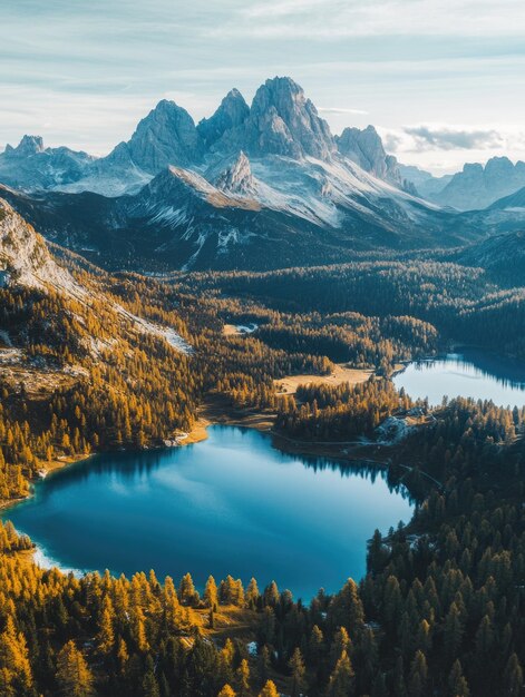 Photo serene mountain lakeside with vibrant fall foliage