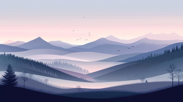 Photo a serene mountain landscape at dusk with layers of rolling hills and distant peaks fading into th