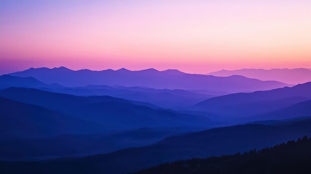 Photo serene mountain landscape at dusk with soft purple hues