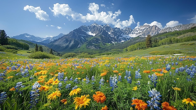 Serene Mountain Meadow with Wildflowers