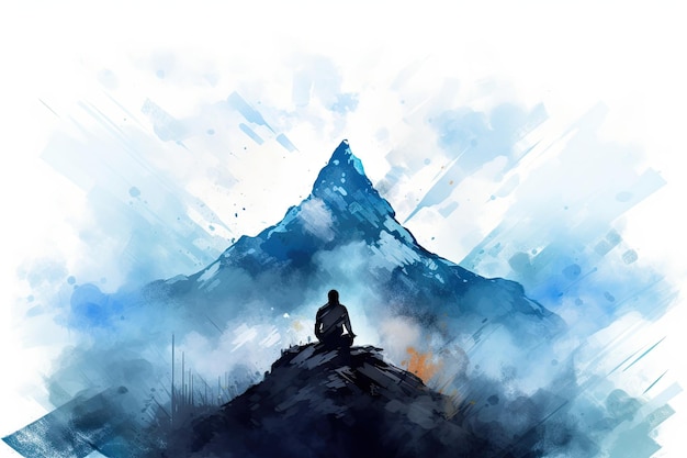 A serene mountain peak watercolor illustration generative ai