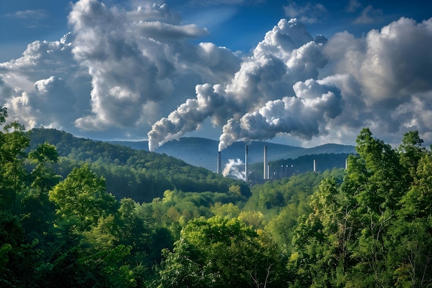 Photo serene nature vs industrial pollution a visual paradox of environmental impact