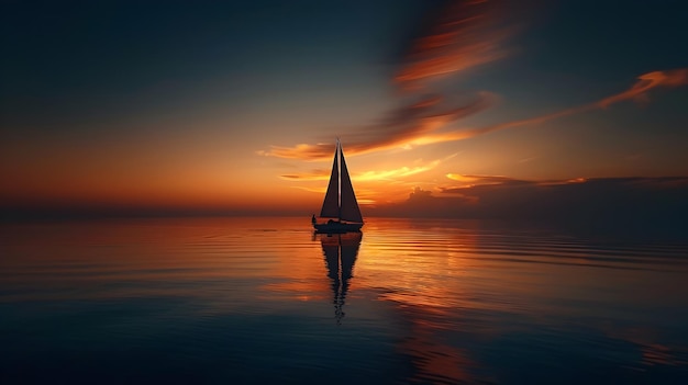 Photo serene nautical silhouette a boat s journey at dusk