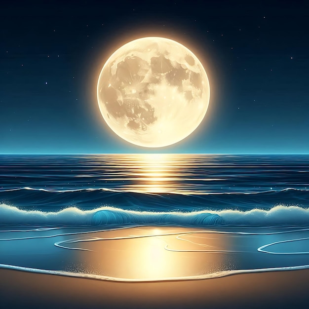 Photo a serene night beach scene with gentle waves lapping the shore