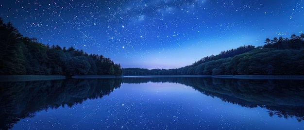 Photo serene night sky stunning stars reflecting on still lake