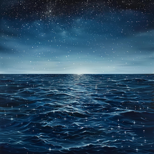 Photo a serene night sky with twinkling stars reflected in a calm ocean