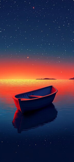 Photo serene nightscape tranquil boat on calm waters under starry sky