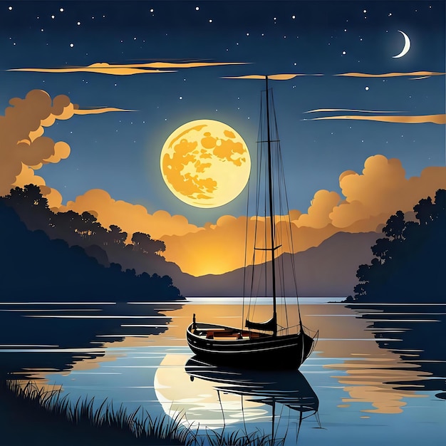 Photo a serene nighttime boating scene at sea