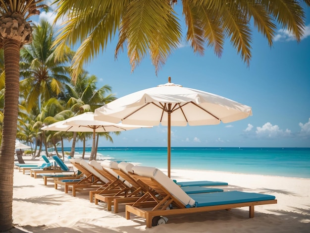 A Serene Oasis of Luxury Swimming Pool Loungers and Umbrellas