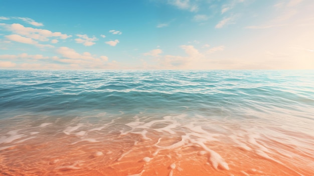 Serene Ocean View with Clear Blue Sky and Gently Rolling Waves on the Shoreline