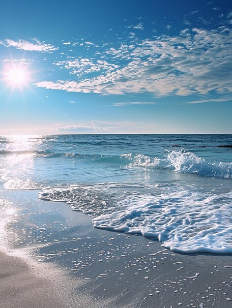 Serene Ocean Waves Under a Bright Sunlit Sky