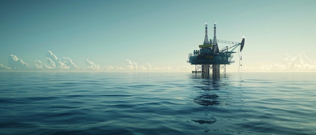 Serene offshore oil rig poised on calm waters under a clear sky signifying energy and tranquility