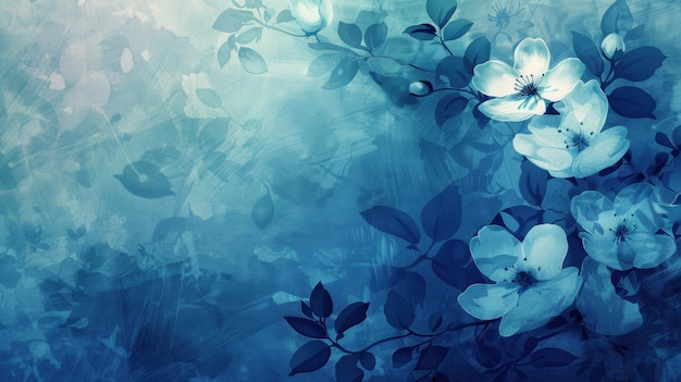 Serene Ombre Blue Floral Patterns with Vibrant Hues in Modern Style under Ambient Light using Rule of Thirds Composition