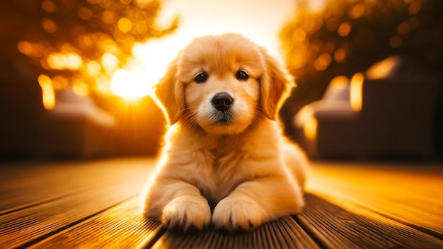 Serene outdoor setting with cute puppy