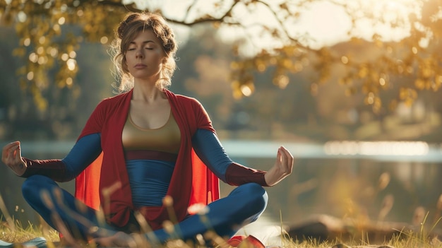 Serene Outdoor Yoga Practice at Sunrise Morning Meditation and Relaxation by the Lake