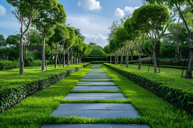 Serene Pathway Through a Lush Green Garden