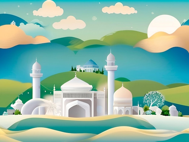 A serene and peaceful eiduladza background featuring a beautiful landscape with rolling hills