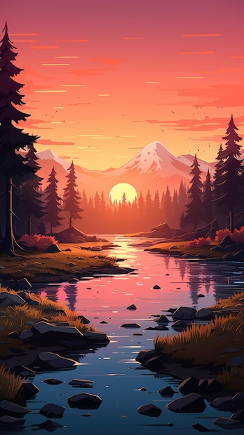 A serene and peaceful sunset over a tranquil lake