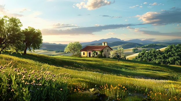 Serene picturesque countryside with rolling hills Tranquil countryside view