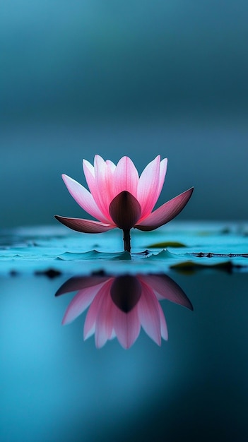 Photo serene pink lotus flower with reflection on calm water