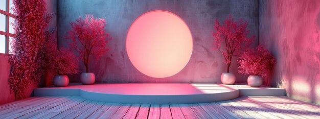 Serene Pink Podium with Ambient Lighting for Exhibitions