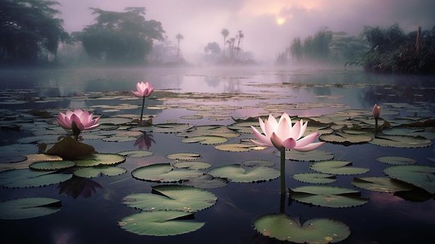 Serene Pond with a Beautiful Lotus Flower