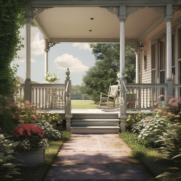 Serene porch with a tree sunlight and warm