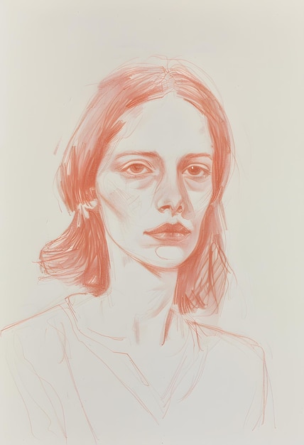 Serene portrait sketch of a woman in warm tones with subtle and emotive details a minimalistic