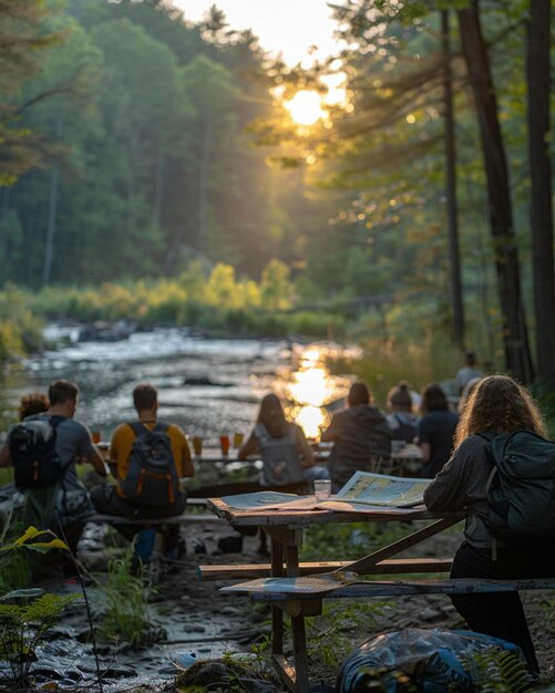 Photo a serene portrayal of an outdoor art class