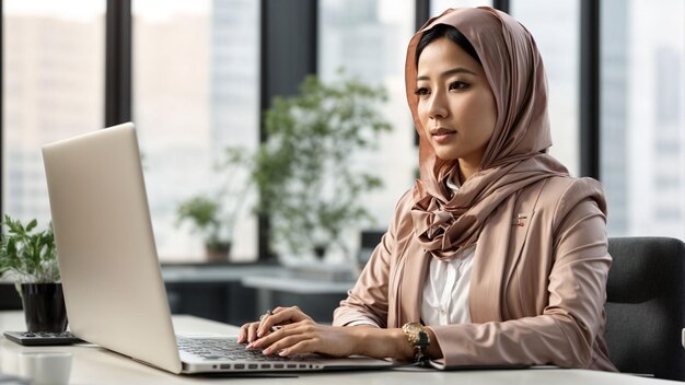 Serene Productivity Convey a sense of calm and productivity with an image of an Asian businesswoman