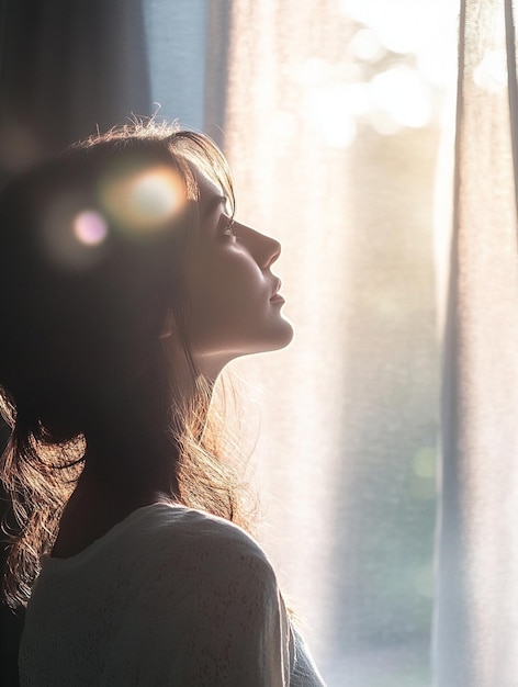 Serene Profile of a Woman in Soft Natural Light by Window