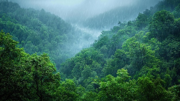 Serene Rain in Verdant Forest Natures Tranquility Unleashed