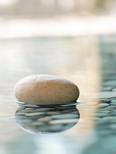 Serene Reflection Tranquil Stone on Water Surface for Wellness and Mindfulness Themes