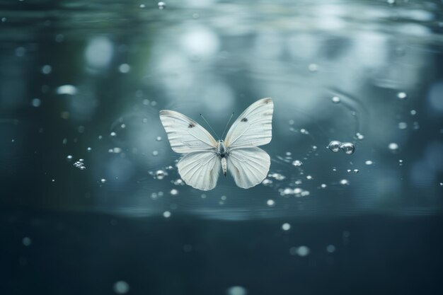 Serene Reflections White Butterfly Gracefully Floats on Waters Surface