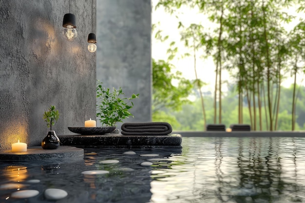 A Serene Retreat Inviting Atmosphere of Calm and Relaxation in a Beautiful Spa Setting with Candles and Natures Touch