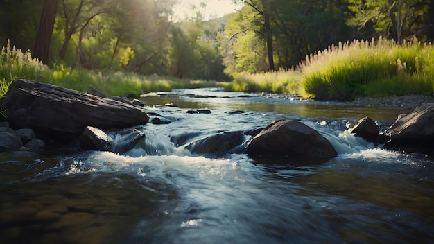 Serene River Flowing Through a Lush Forest