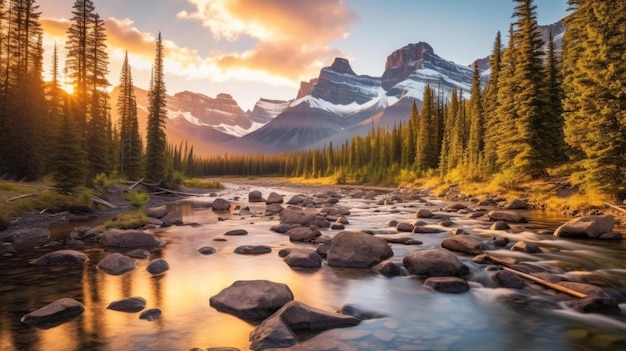 serene river flowing through a vibrant green forest